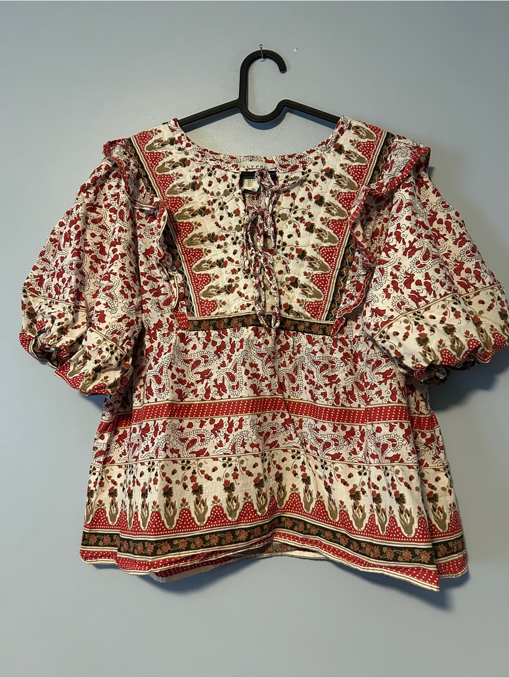 Calypso St. Barth Red and Cream Floral Peasant Blouse